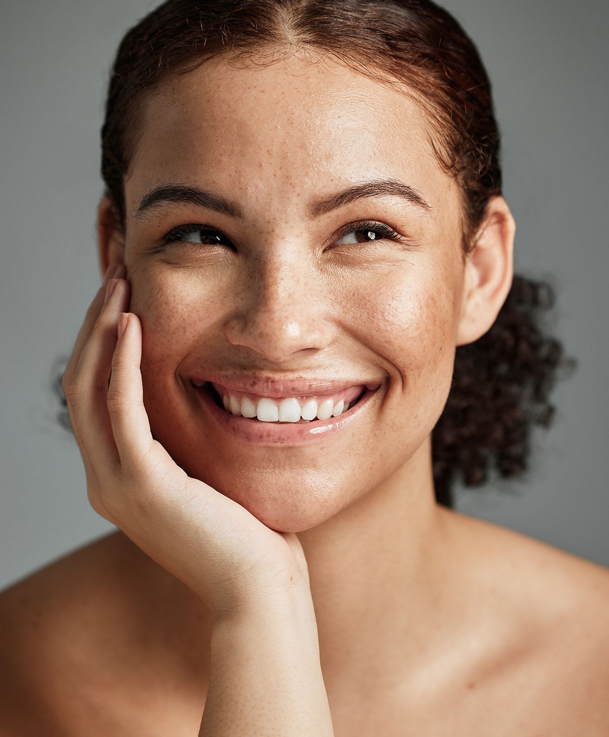prp and prf treatment patient model with freckles smiling